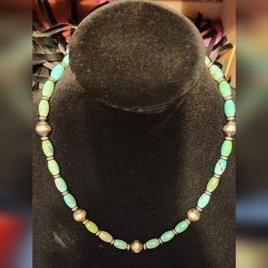 Elegant Turquoise and 925 STERLING Silver Beaded Necklace